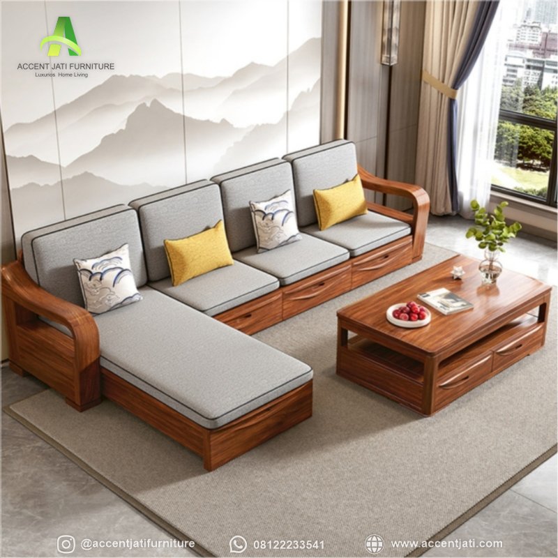 Sofa Tamu Sudut Jati Minimalis Modern
