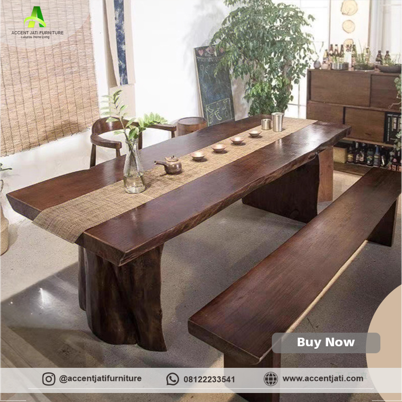 Meja Rapat Live Edge Kayu Solid