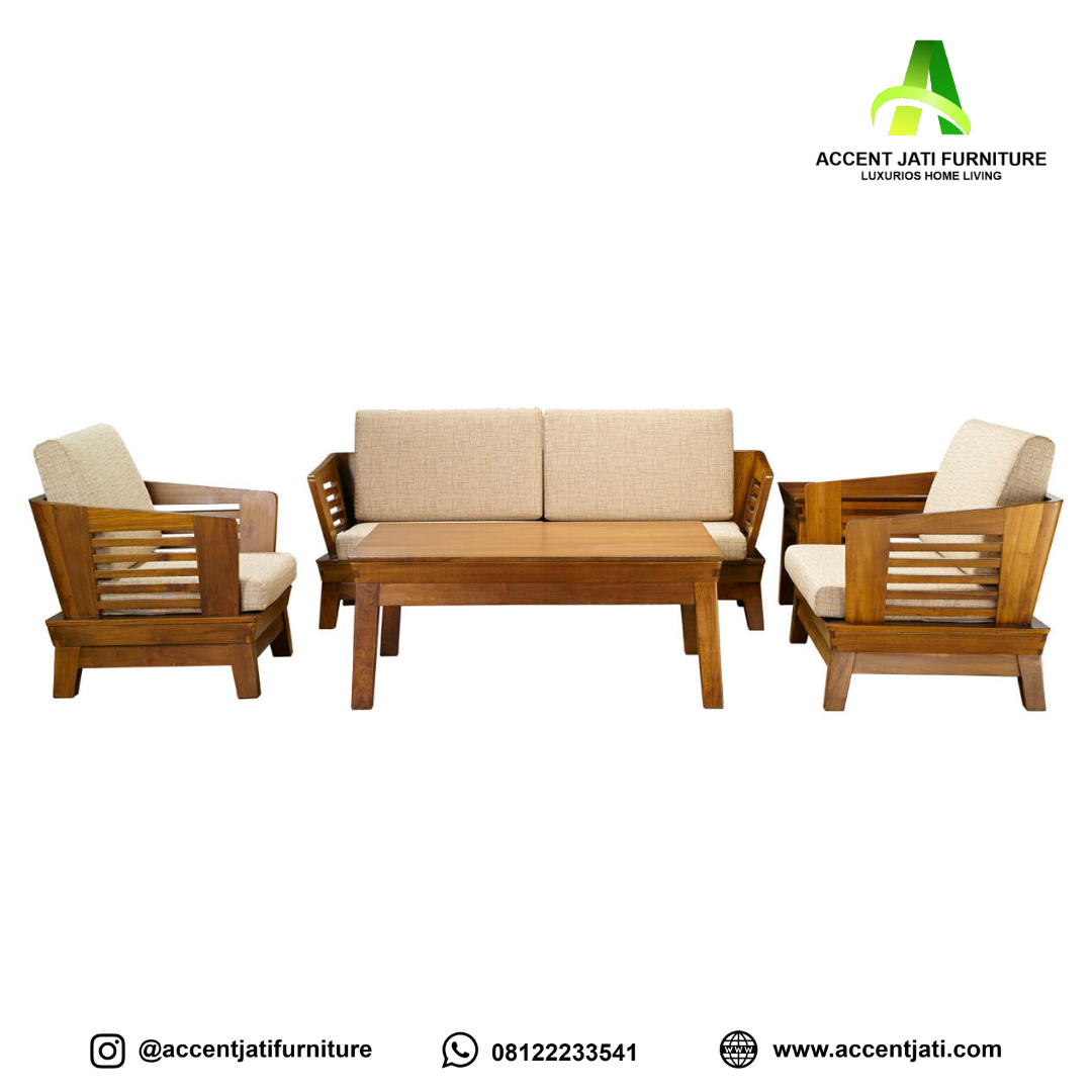 Set Kursi Tamu Jati dengan Aksen Jari-Jari yang Elegan Set Kursi Tamu Jati dengan Aksen Jari-Jari yang Elegan