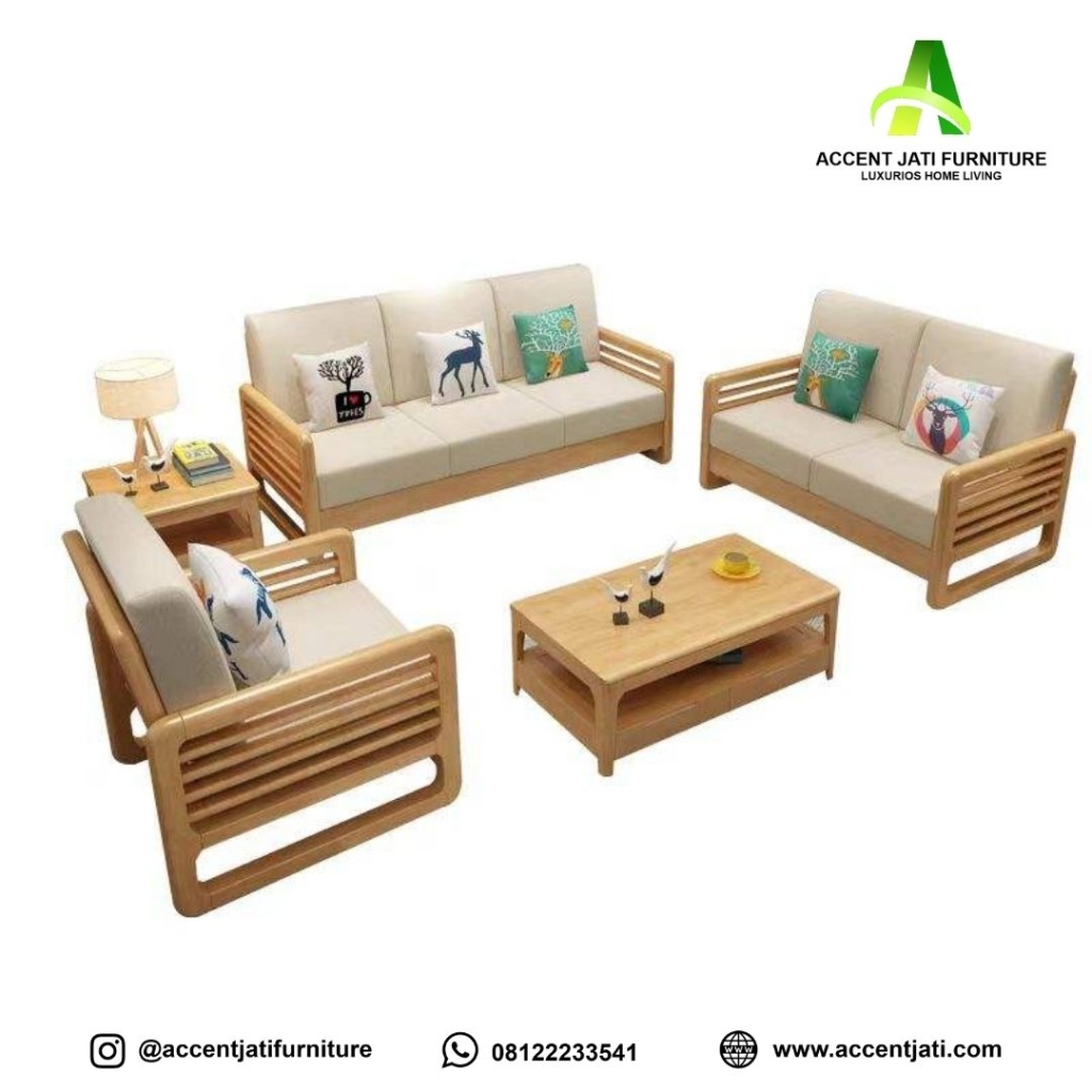 Sofa Jati Minimalis L-Shape Kayu Bulat