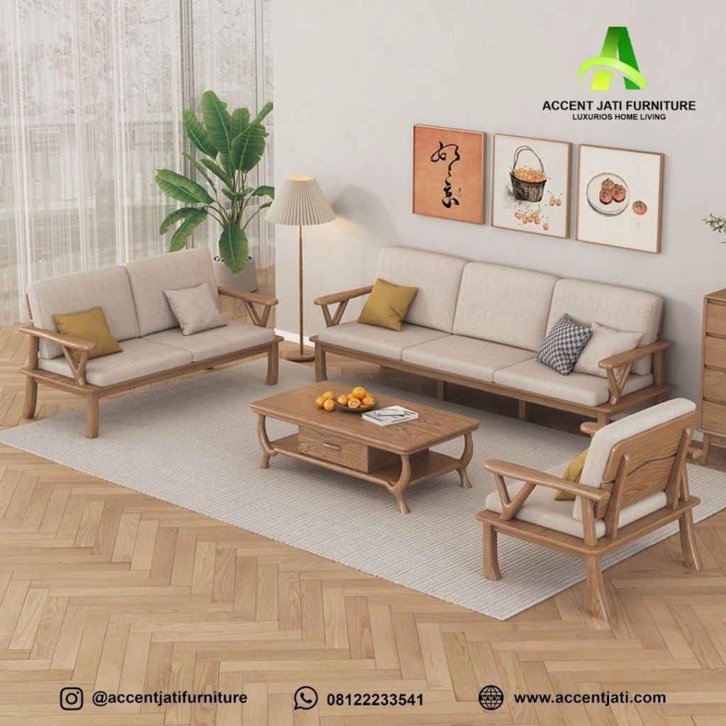 Set Sofa Ruang Tamu Minimalis Modern Kayu Jati