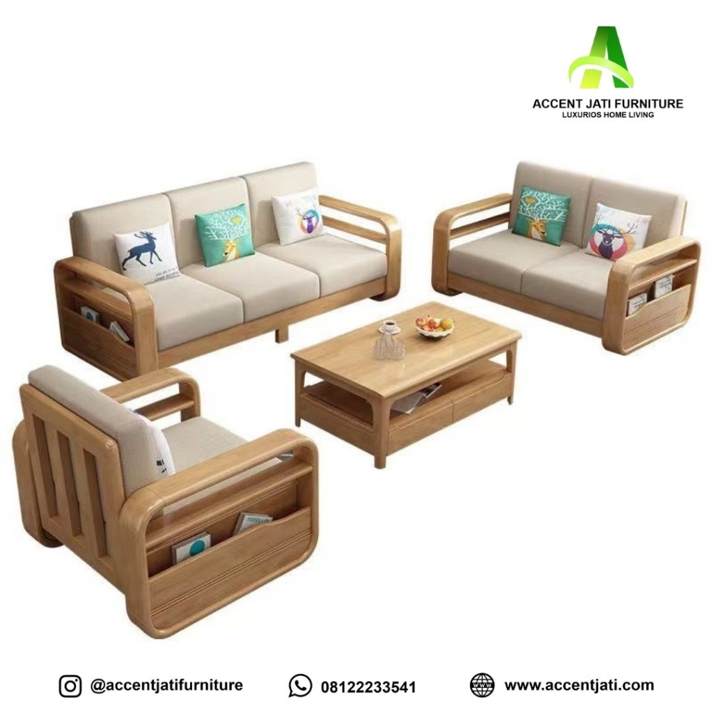Set Sofa Ruang Tamu Minimalis Modern Kayu Light Oak