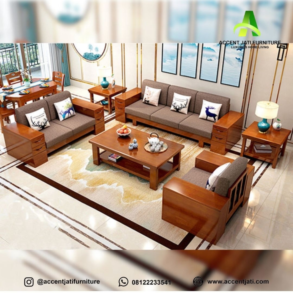 Set Sofa Ruang Tamu Ukiran Klasik Modern Kayu